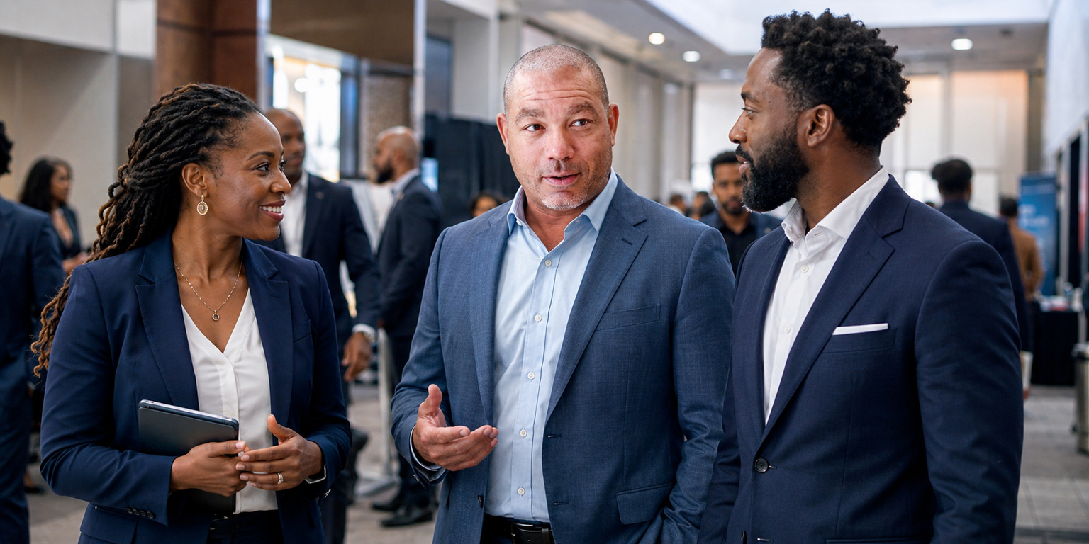 Black American entrepreneurs networking at a business gathering