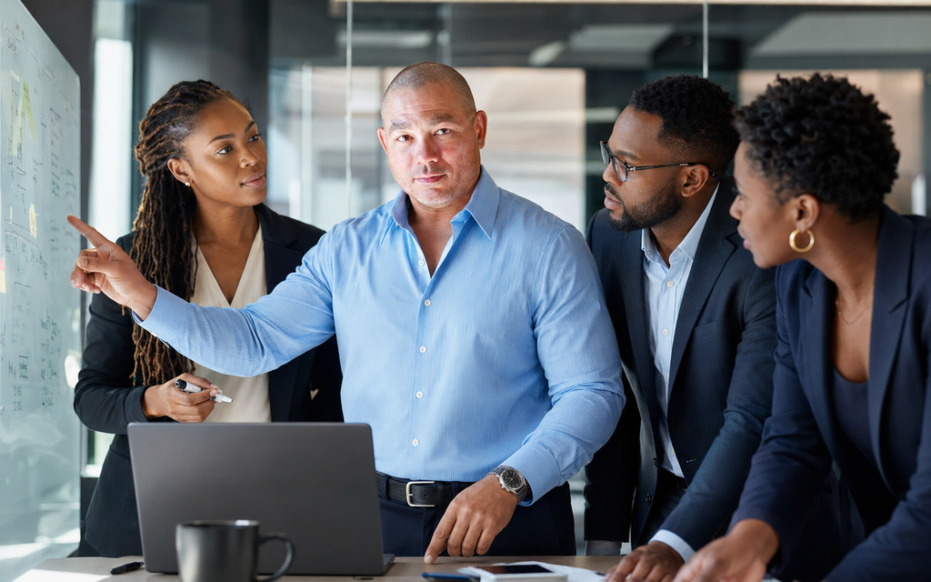 Black American business team in a strategy session