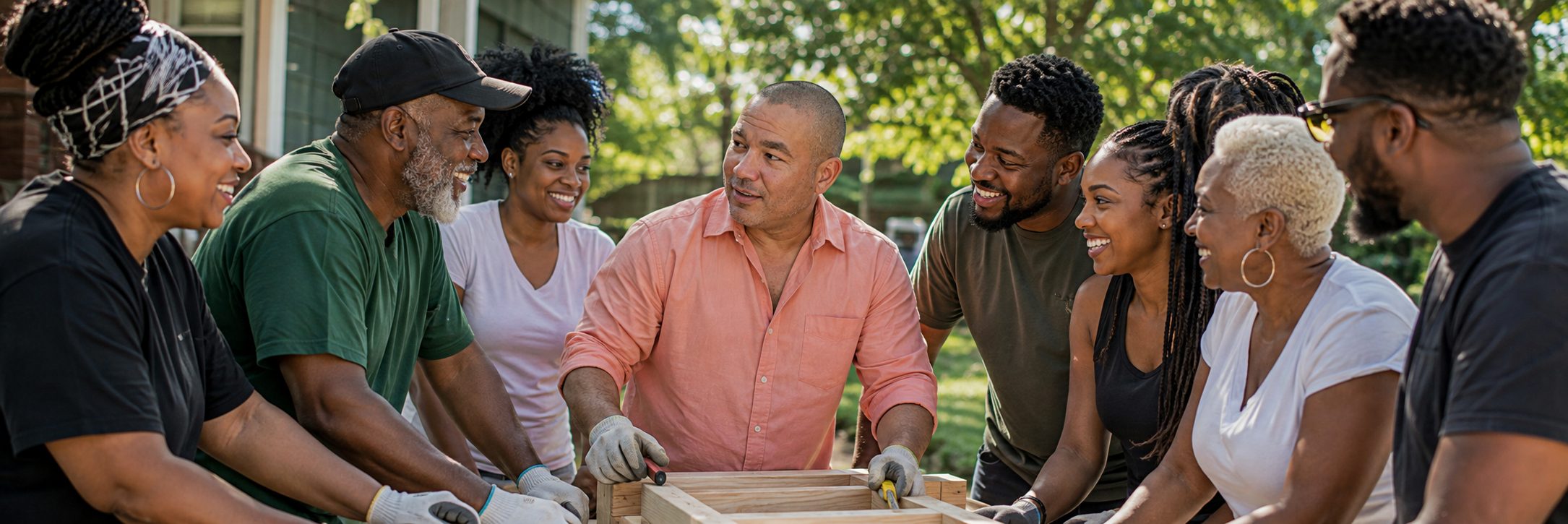 Trades and apprenticeship A Black craftsman demonstrating woodworking to a group outdoors