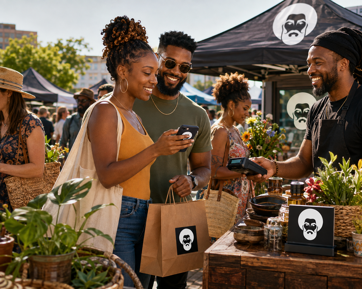 Customer paying at a Black-owned business with the Black Dollar app